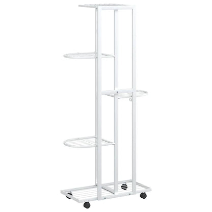 vidaXL 5-Floor Flower Stand with Wheels 44x23x100 cm White Iron