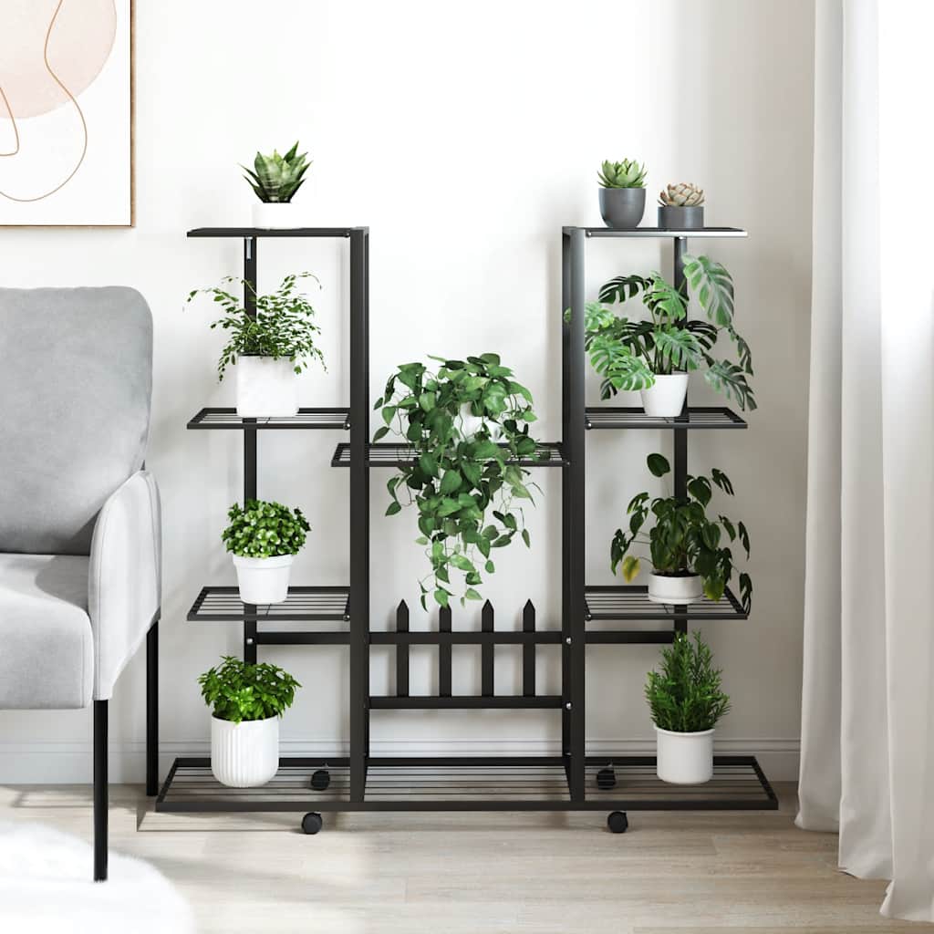 vidaXL Flower Stand with Wheels 94.5x24.5x91.5 cm Black Iron