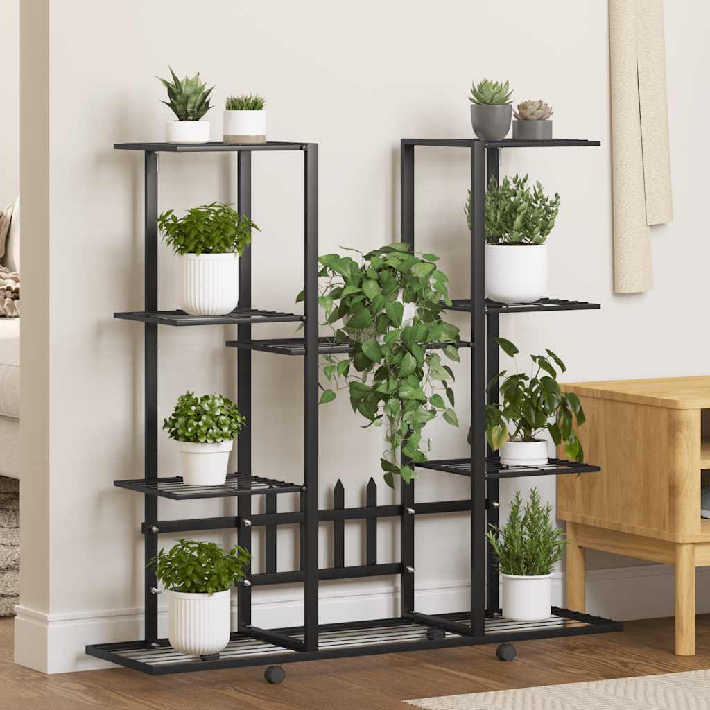 vidaXL Flower Stand with Wheels 94.5x24.5x91.5 cm Black Iron