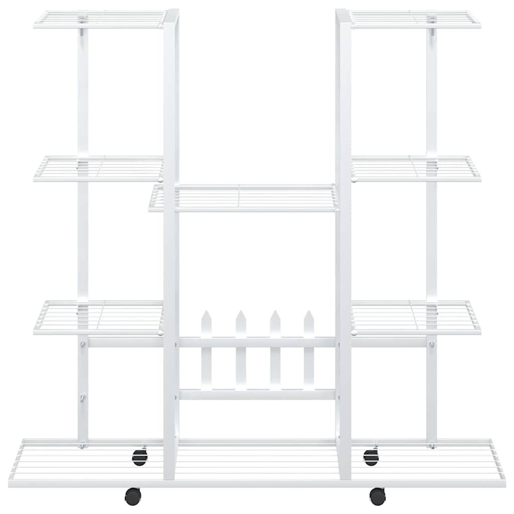 vidaXL Flower Stand with Wheels 94.5x24.5x91.5 cm White Iron