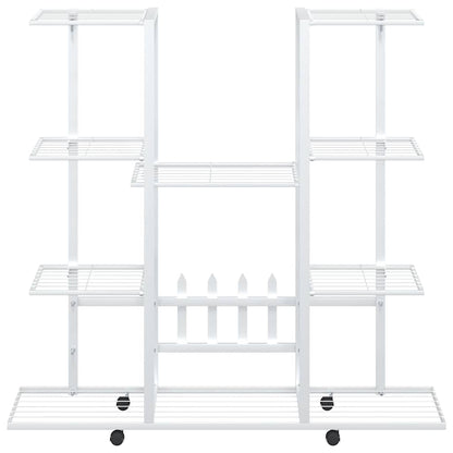 vidaXL Flower Stand with Wheels 94.5x24.5x91.5 cm White Iron
