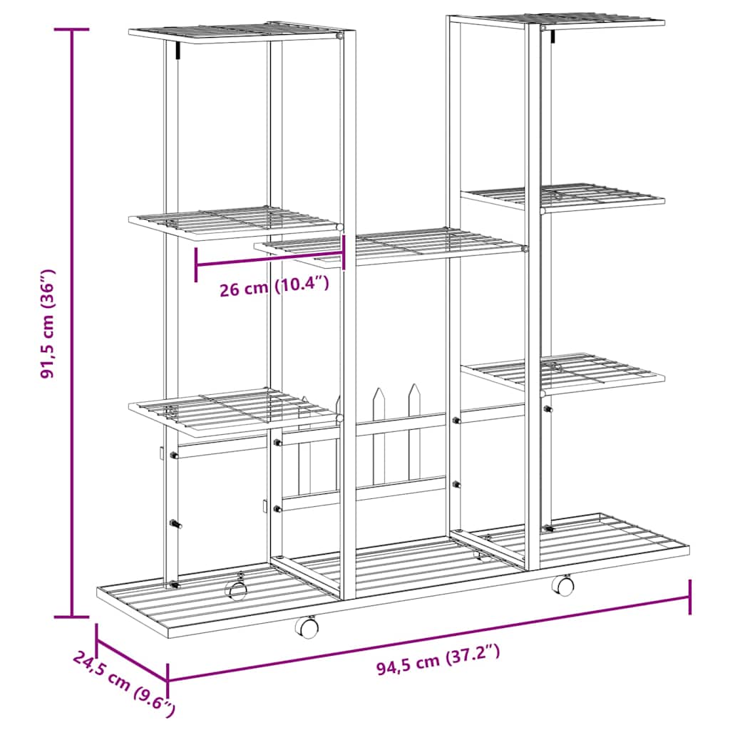 vidaXL Flower Stand with Wheels 94.5x24.5x91.5 cm White Iron