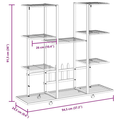 vidaXL Flower Stand with Wheels 94.5x24.5x91.5 cm White Iron