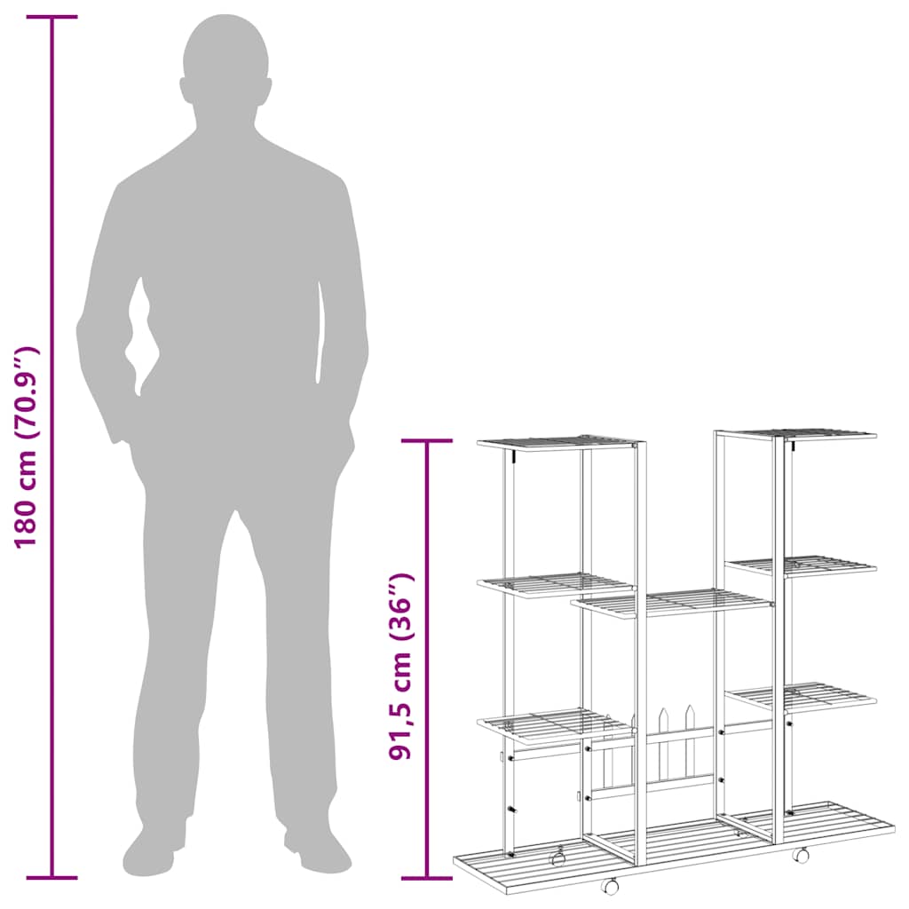 vidaXL Flower Stand with Wheels 94.5x24.5x91.5 cm White Iron