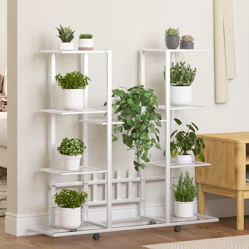 vidaXL Flower Stand with Wheels 94.5x24.5x91.5 cm White Iron