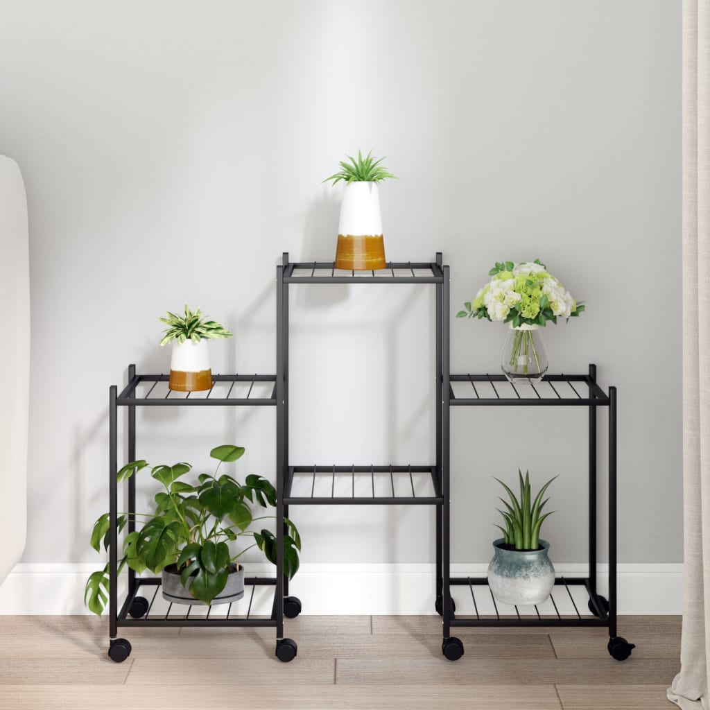 vidaXL Flower Stand with Wheels 83x25x63.5 cm Black Iron