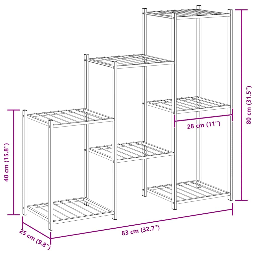 vidaXL Flower Stand 83x25x80 cm Black Iron