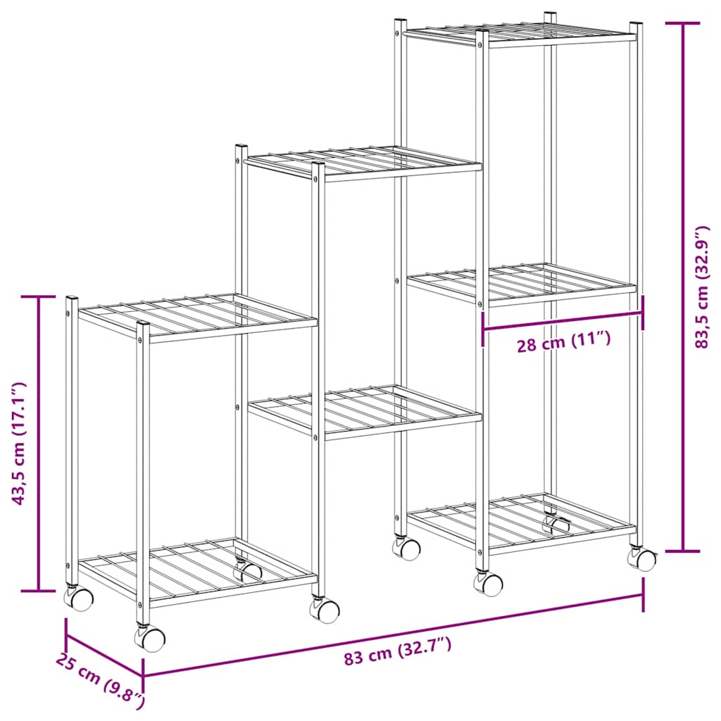 vidaXL Flower Stand | Black | Powder-coated iron | Medium | Adjustable Armrests