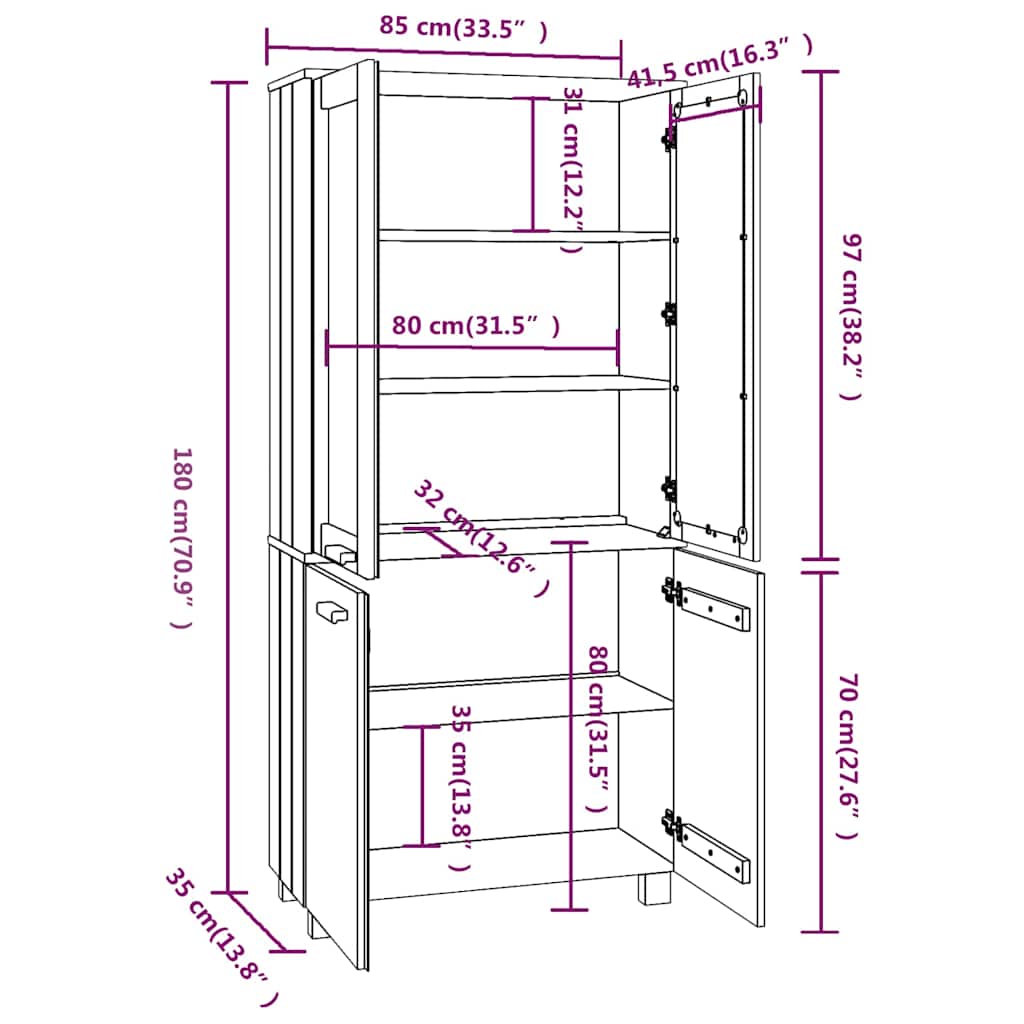 vidaXL Highboard "HAMAR" Solid Wood Pine White