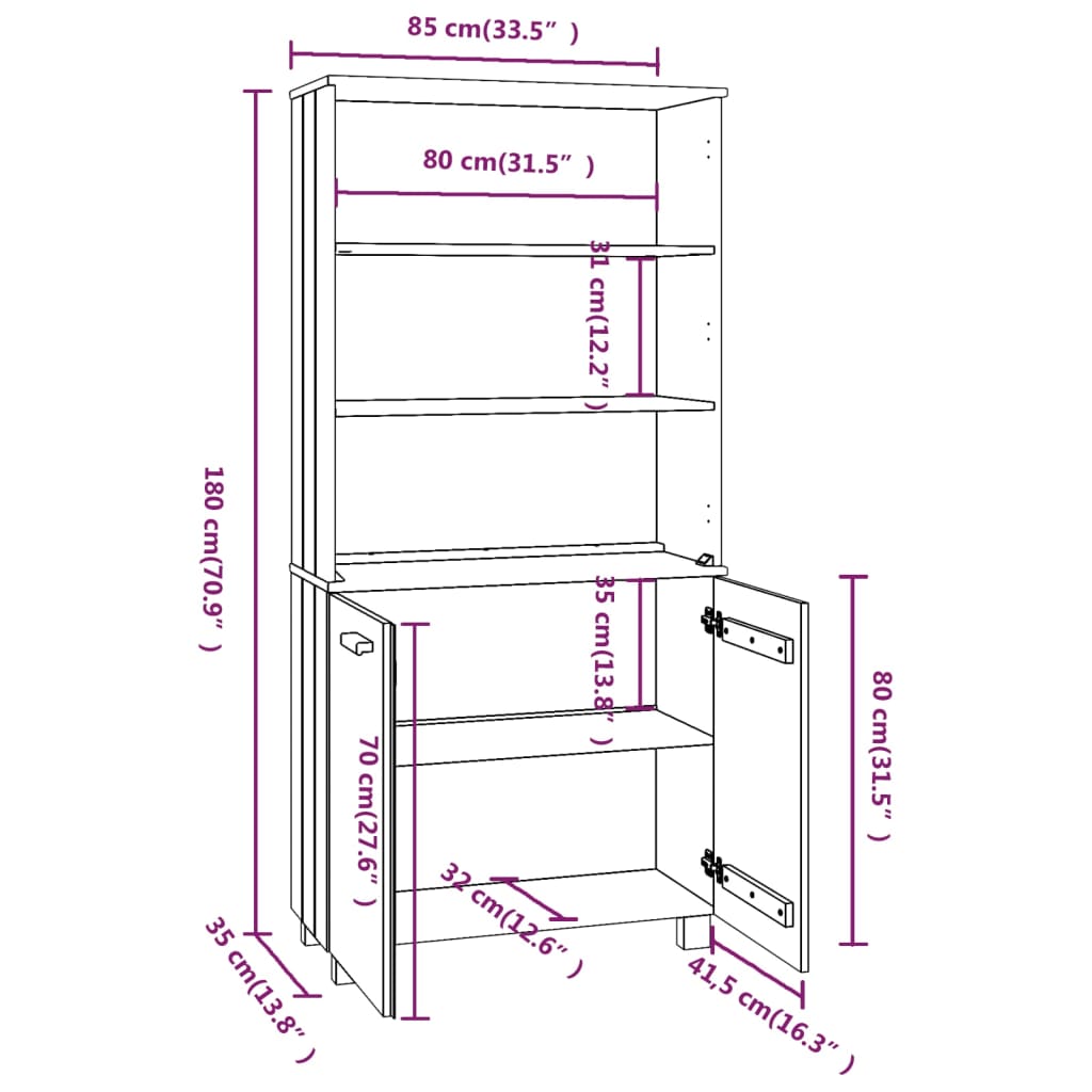 vidaXL Highboard HAMAR Solid Wood Pine White
