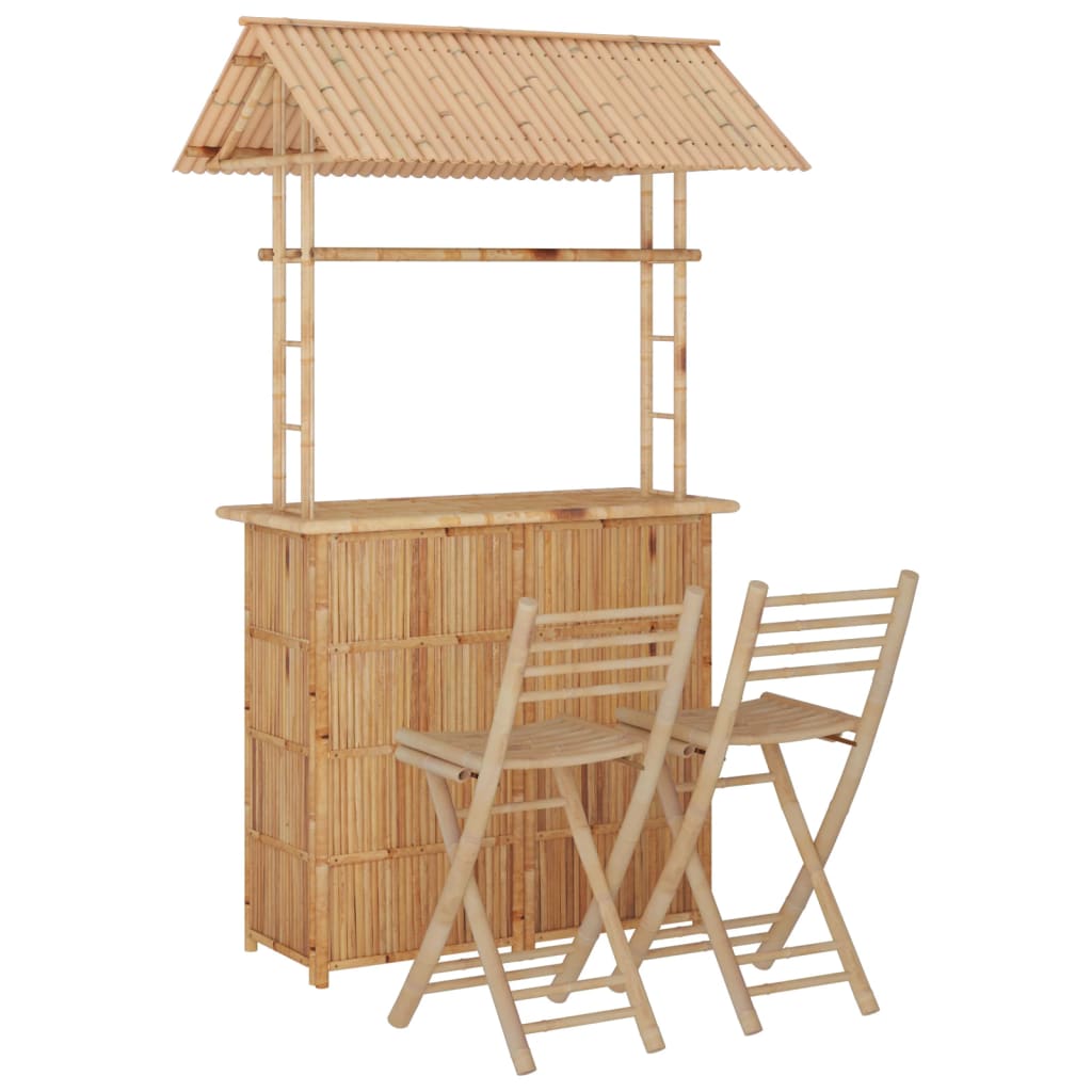 vidaXL Bar Set | Natural Bamboo | Bamboo, Woven Banana Leaves, Galvanized Steel