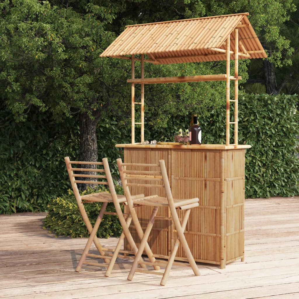 vidaXL Bar Set | Natural Bamboo | Bamboo, Woven Banana Leaves, Galvanized Steel