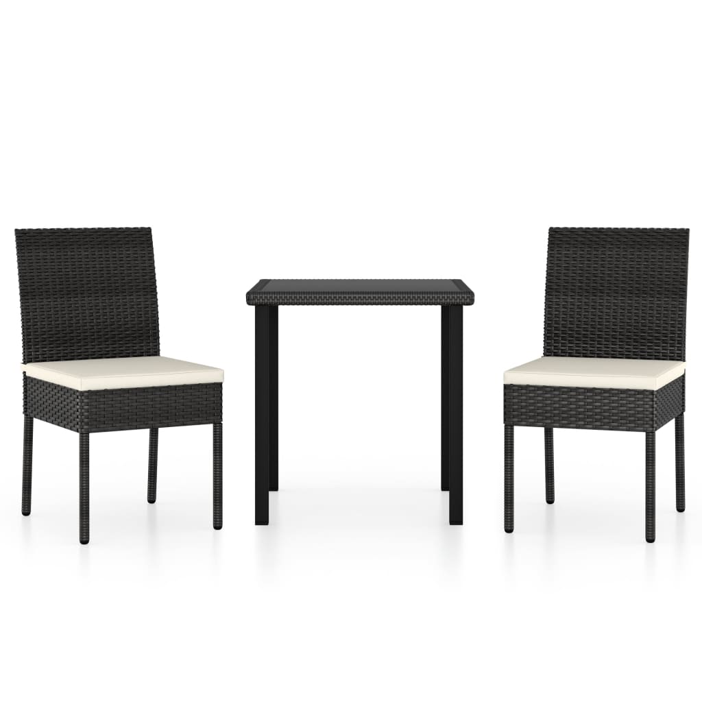 vidaXL Outdoor Dining Set | Black,Cream | Poly rattan | 3 Piece Set | Durable
