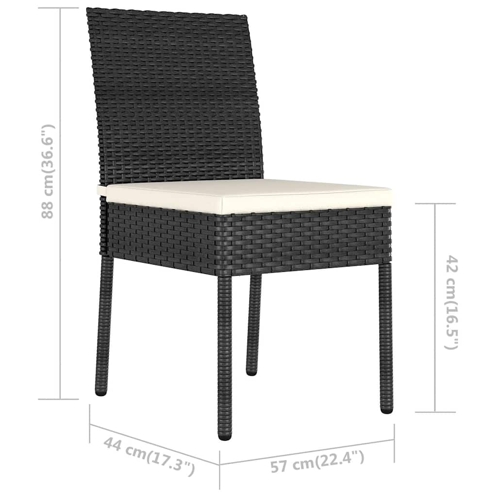 vidaXL 3 Piece Outdoor Dining Set with Cushions Poly Rattan Black