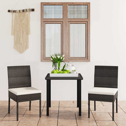 vidaXL 3 Piece Outdoor Dining Set with Cushions Poly Rattan Black