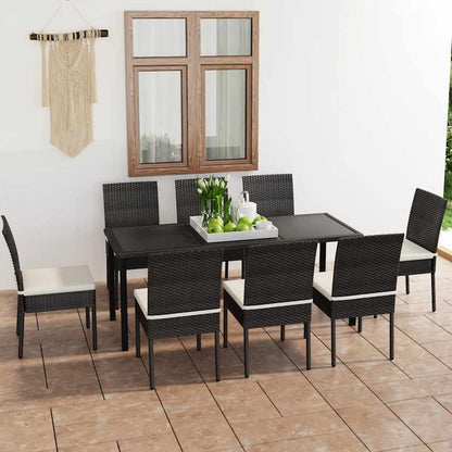 vidaXL 9 Piece Outdoor Dining Set with Cushions Poly Rattan Black