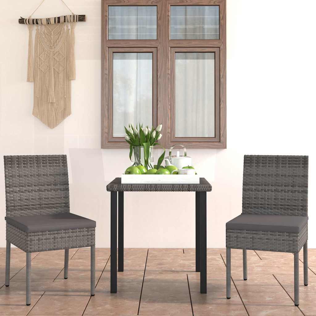 vidaXL 3 Piece Outdoor Dining Set with Cushions Poly Rattan Grey