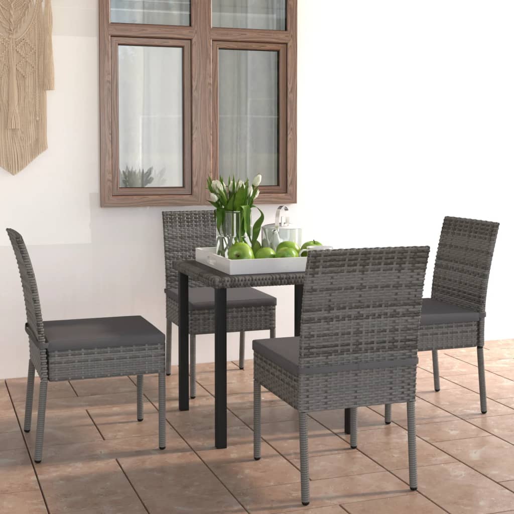 vidaXL 5 Piece Outdoor Dining Set with Cushions Poly Rattan Grey