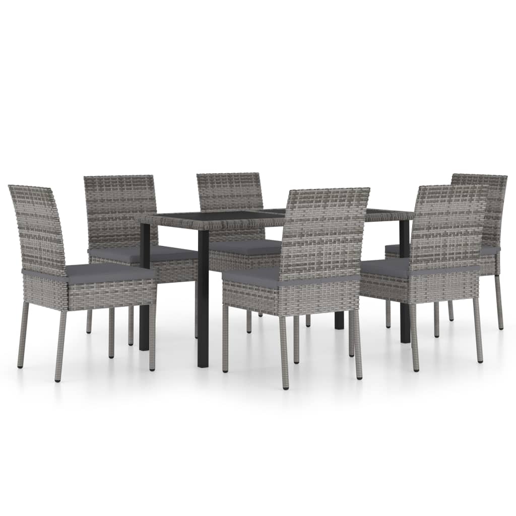vidaXL Outdoor Dining Set | Grey | Poly rattan, powder-coated steel, glass
