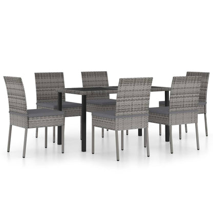 vidaXL Outdoor Dining Set | Grey | Poly rattan, powder-coated steel, glass