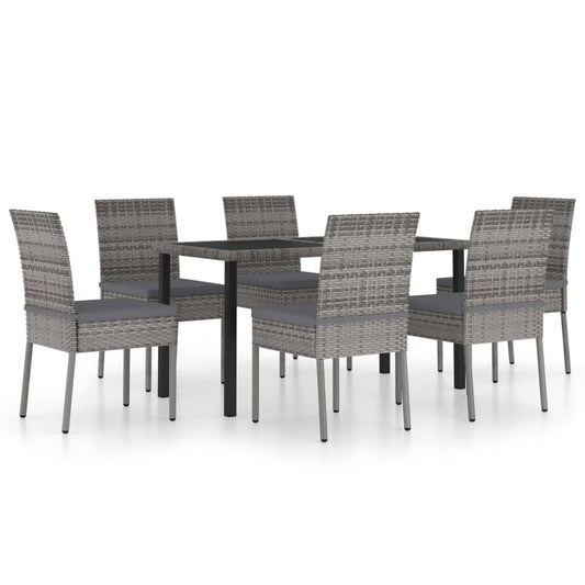 vidaXL Outdoor Dining Set | Grey | Poly rattan, powder-coated steel, glass