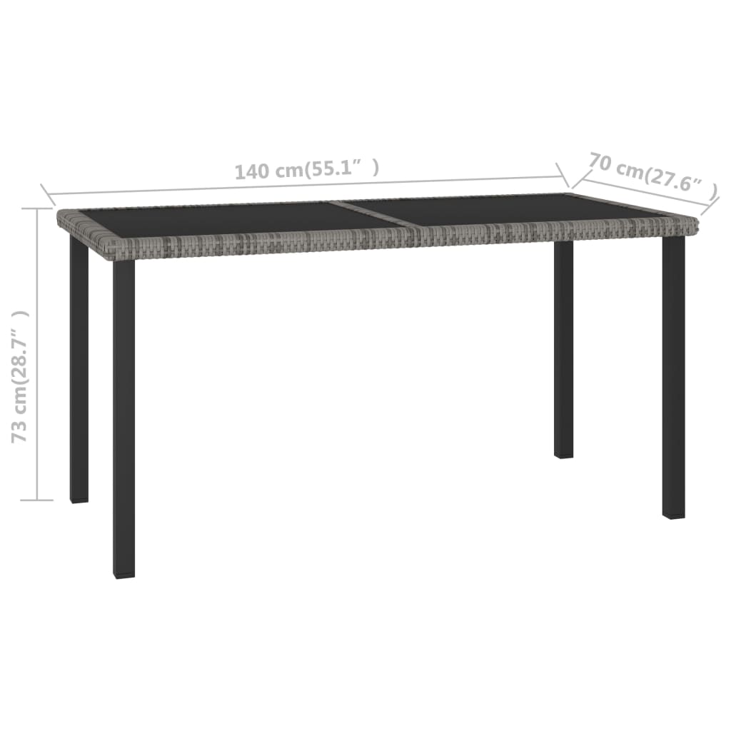 vidaXL Outdoor Dining Set | Grey | Poly rattan, powder-coated steel, glass