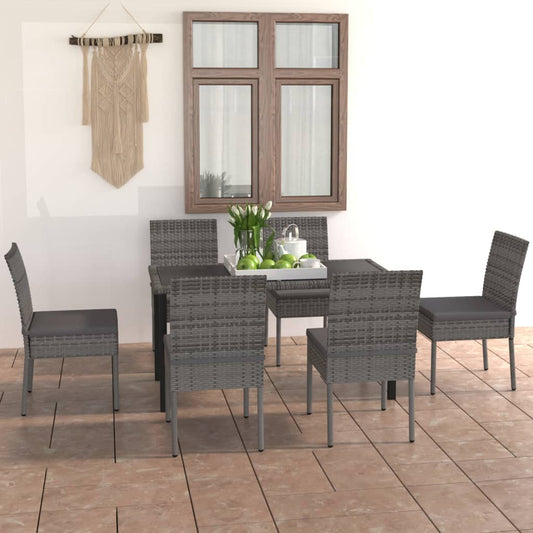 vidaXL Outdoor Dining Set | Grey | Poly rattan, powder-coated steel, glass