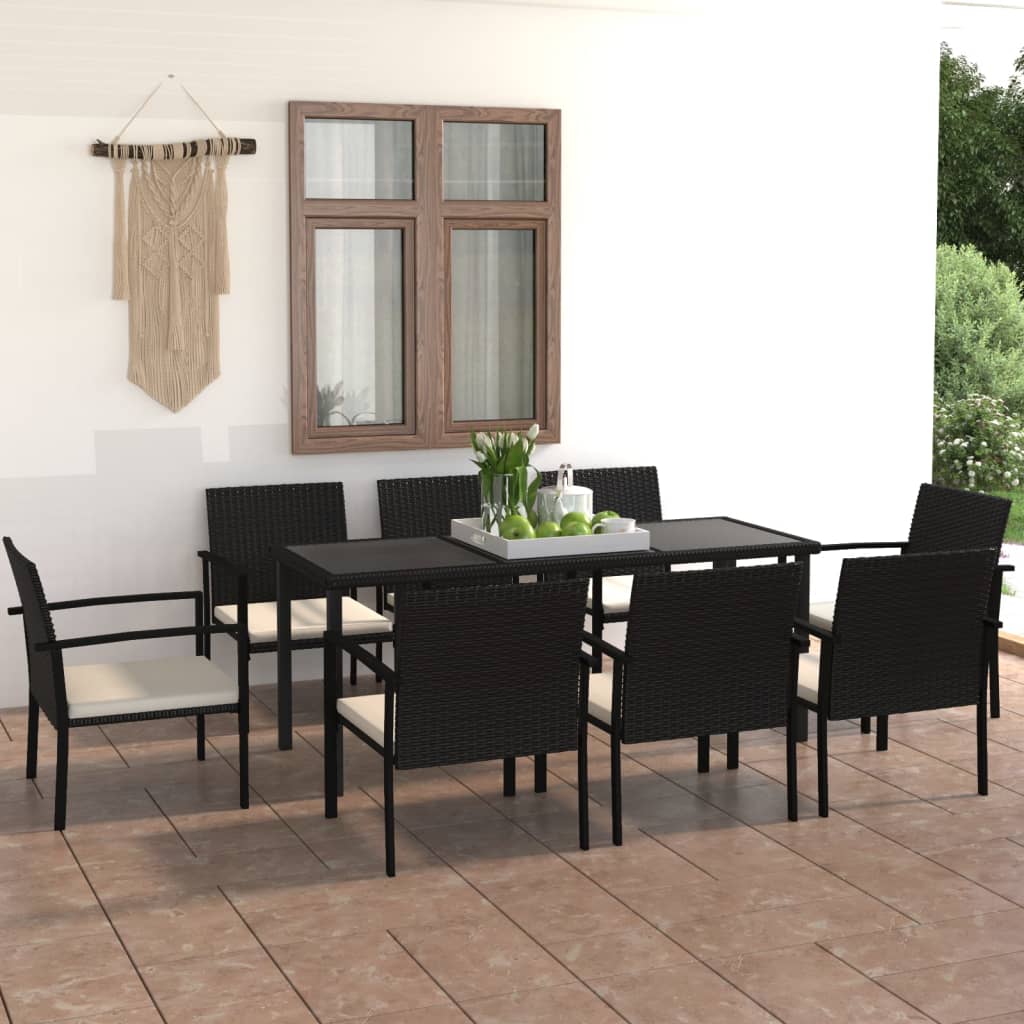 vidaXL Outdoor Dining Set | Black | Poly rattan | 9 Piece Set | Durable