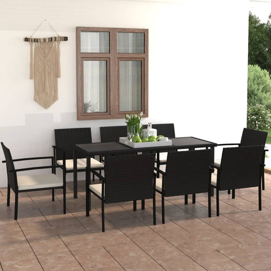vidaXL Outdoor Dining Set | Black | Poly rattan | 9 Piece Set | Durable