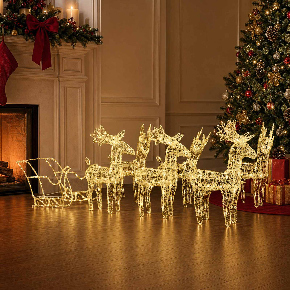 vidaXL Reindeers & Sleigh Christmas Decoration 320 LEDs Acrylic