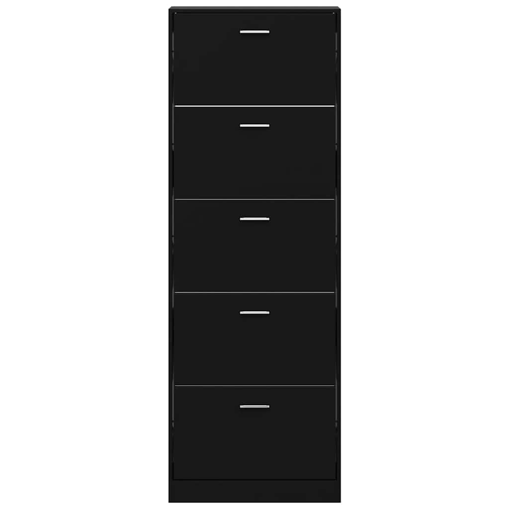 vidaXL Shoe Cabinet Black 59x17x169 cm Engineered Wood