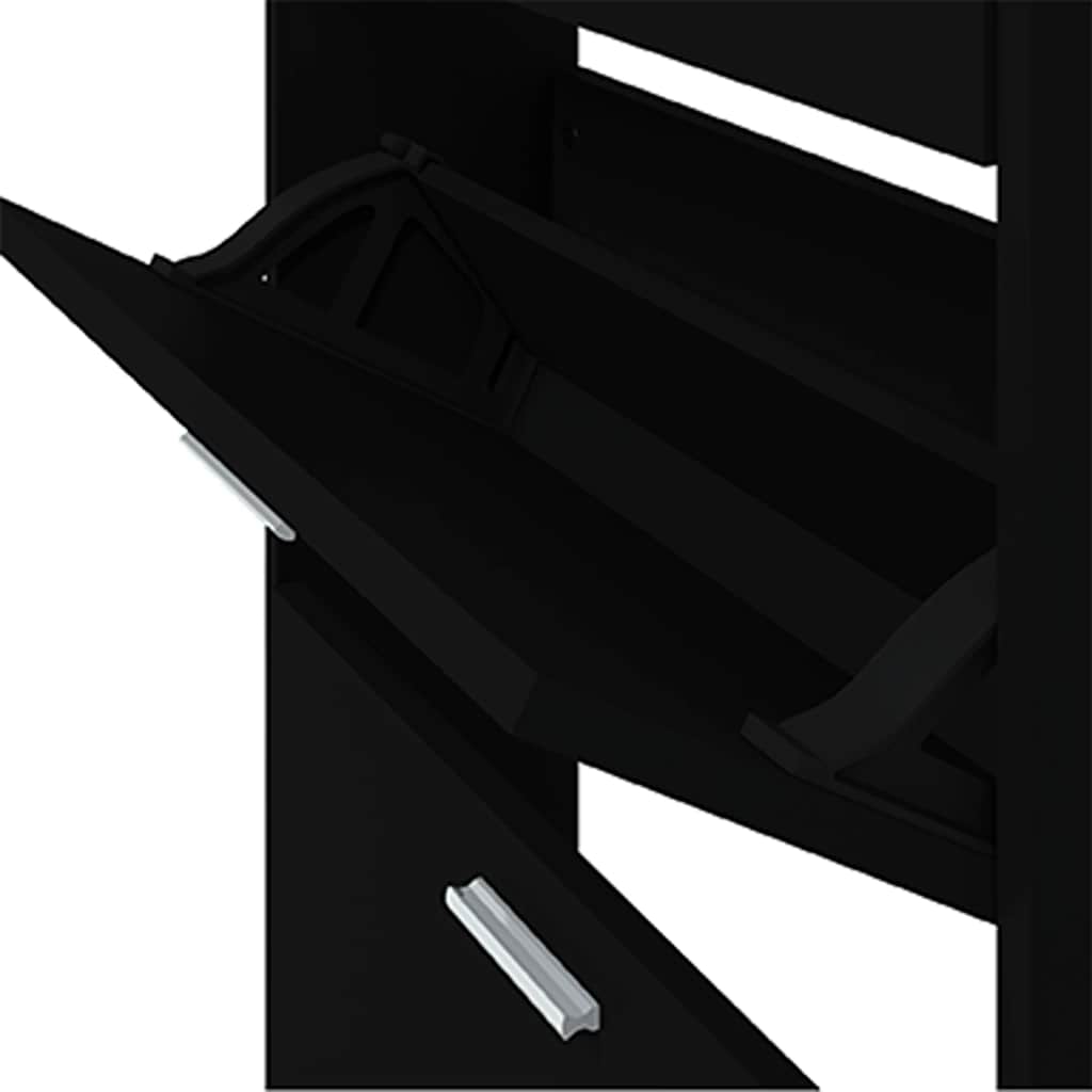 vidaXL Shoe Cabinet Black 59x17x169 cm Engineered Wood