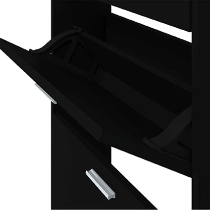 vidaXL Shoe Cabinet Black 59x17x169 cm Engineered Wood