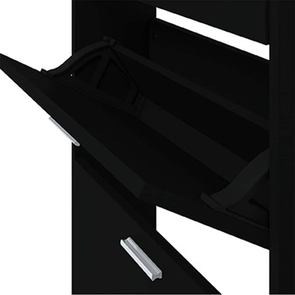 vidaXL Shoe Cabinet Black 59x17x169 cm Engineered Wood