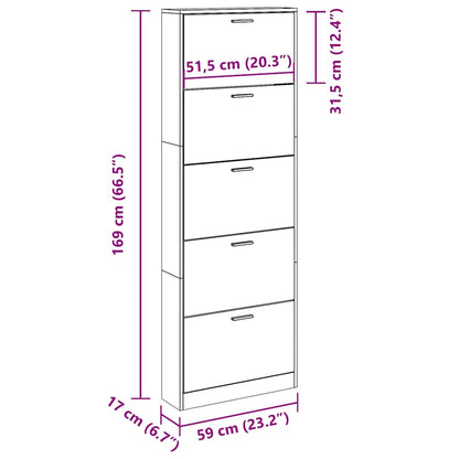 vidaXL Shoe Cabinet Black 59x17x169 cm Engineered Wood