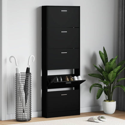 vidaXL Shoe Cabinet Black 59x17x169 cm Engineered Wood