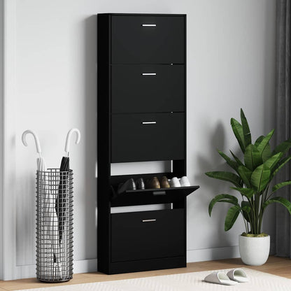 vidaXL Shoe Cabinet Black 59x17x169 cm Engineered Wood