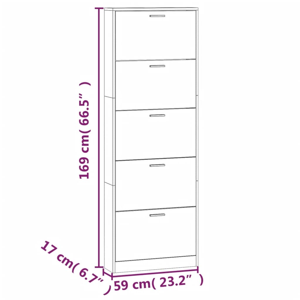 vidaXL Shoe Cabinet Smoked Oak 59x17x169 cm Engineered Wood