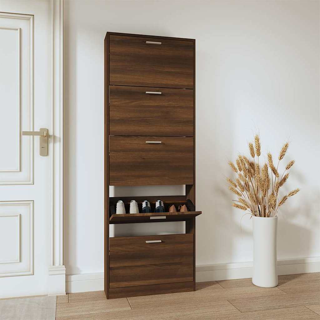 vidaXL Shoe Cabinet Brown Oak 59x17x169 cm Engineered Wood