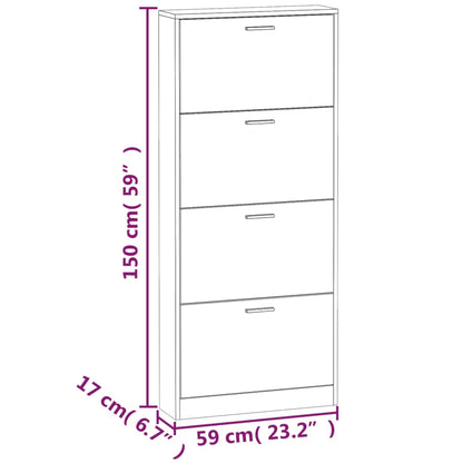vidaXL Shoe Cabinet Oak 59x17x150 cm Engineered Wood