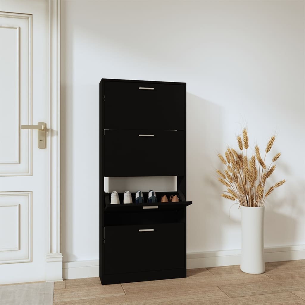 vidaXL Shoe Cabinet Black 59x17x150 cm Engineered Wood