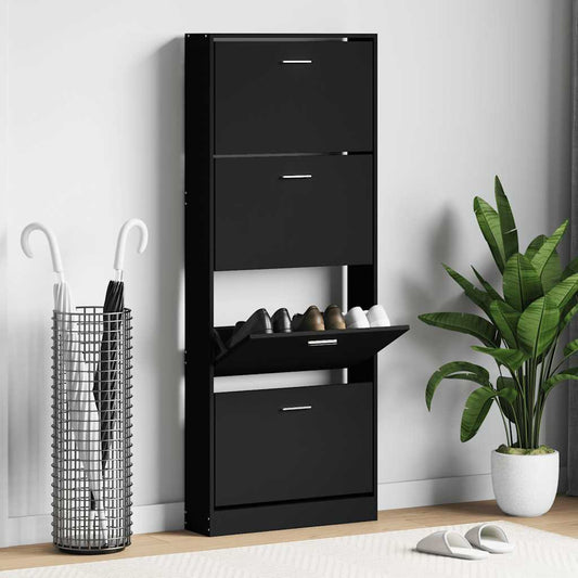 vidaXL Shoe Cabinet Black 59x17x150 cm Engineered Wood