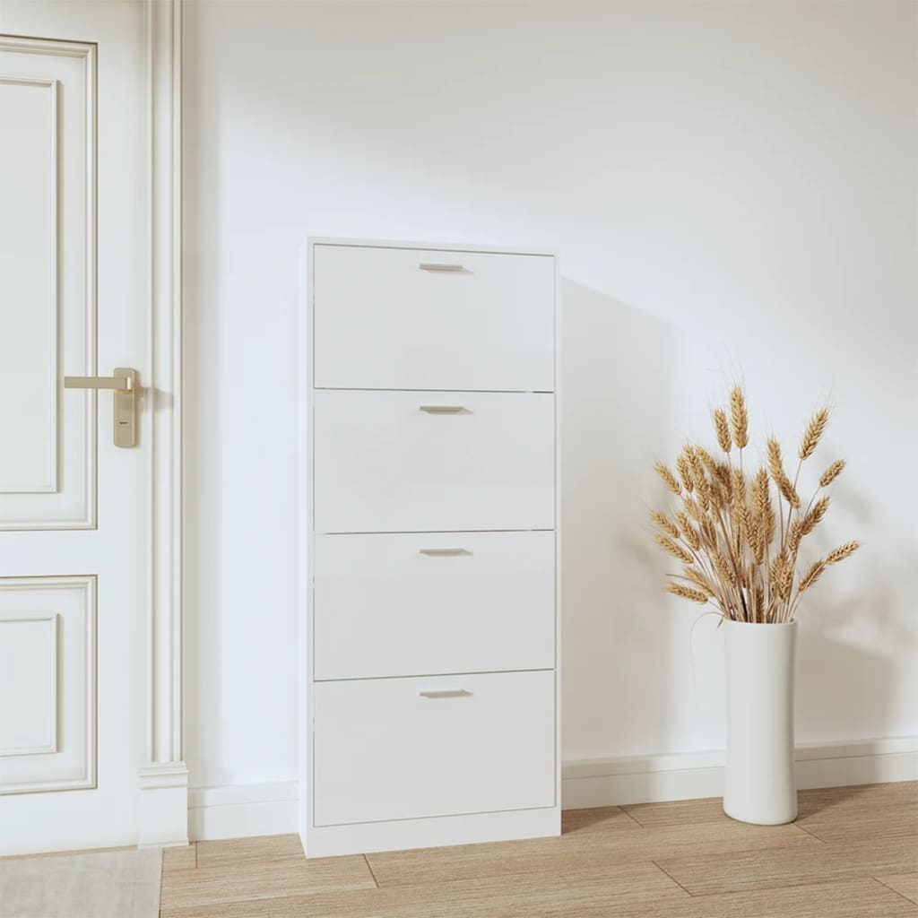 vidaXL Shoe Cabinet High Gloss White 59x17x150 cm Engineered Wood