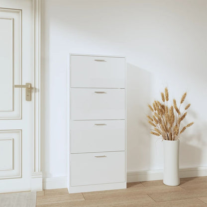 vidaXL Shoe Cabinet High Gloss White 59x17x150 cm Engineered Wood