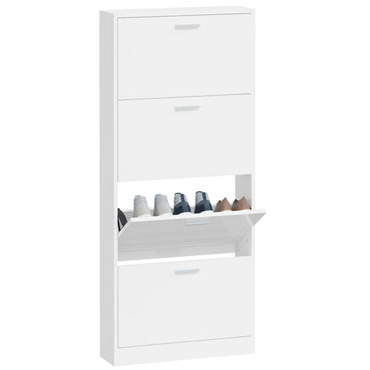 vidaXL Shoe Cabinet High Gloss White 59x17x150 cm Engineered Wood