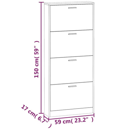 vidaXL Shoe Cabinet Smoked Oak 59x17x150 cm Engineered Wood