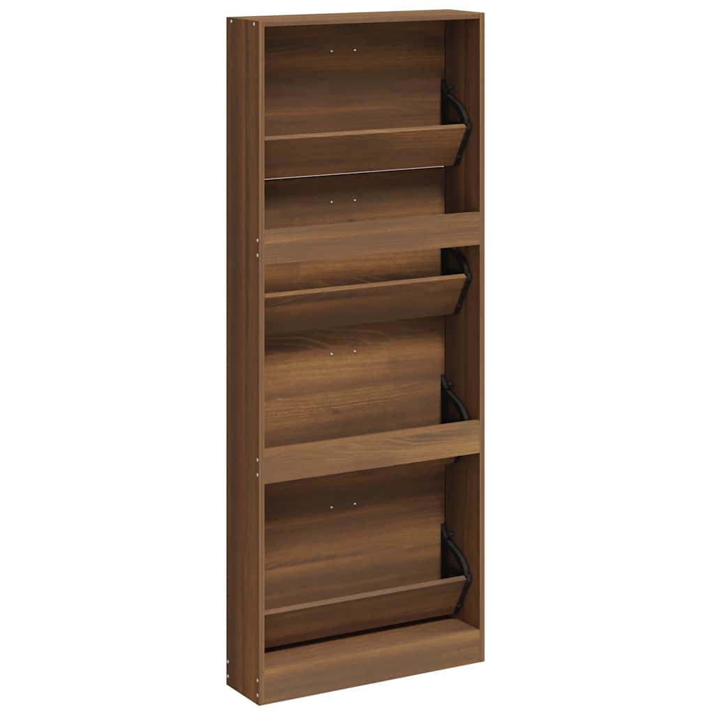 vidaXL Shoe Cabinet Brown Oak 59x17x150 cm Engineered Wood