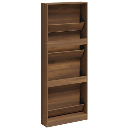vidaXL Shoe Cabinet Brown Oak 59x17x150 cm Engineered Wood