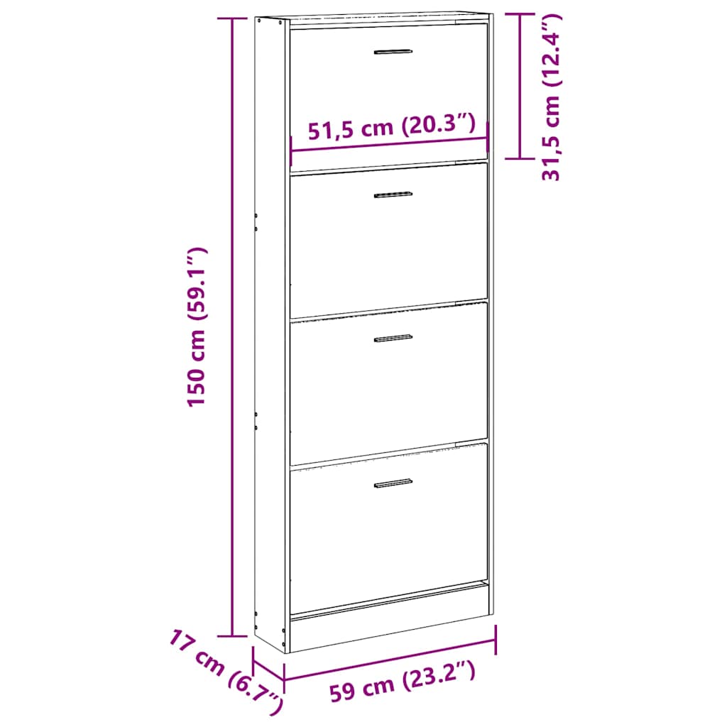 vidaXL Shoe Cabinet Brown Oak 59x17x150 cm Engineered Wood