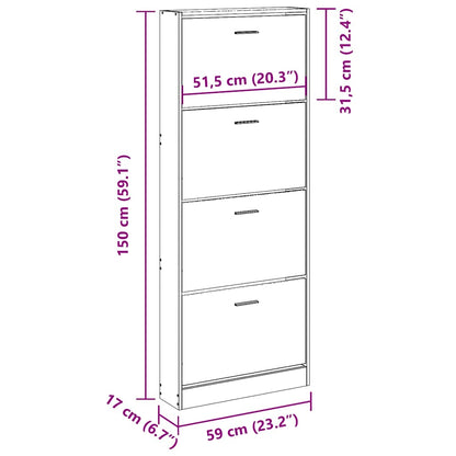 vidaXL Shoe Cabinet Brown Oak 59x17x150 cm Engineered Wood